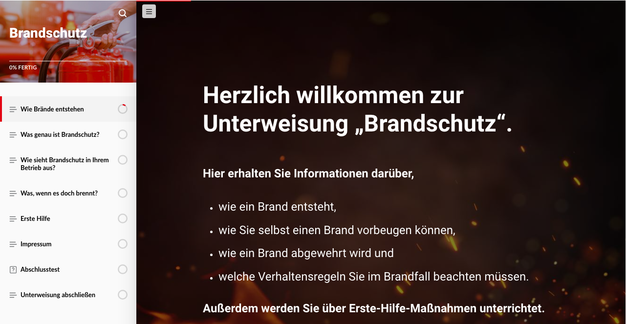 Mockup der Unterweisungsoberfläche